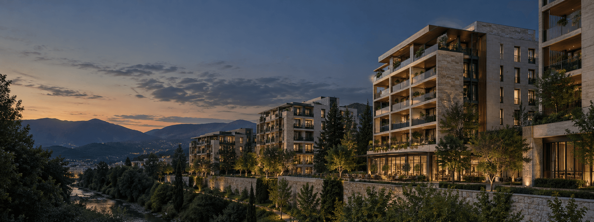 Contemporary residential development in a mountain landscape